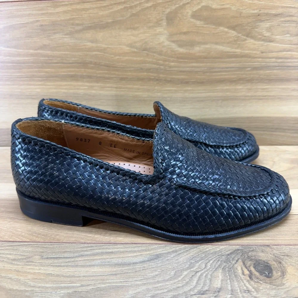 ET Wright Masters Collection Woven Loafers Mens 8 EE Black Leather Perf Modern